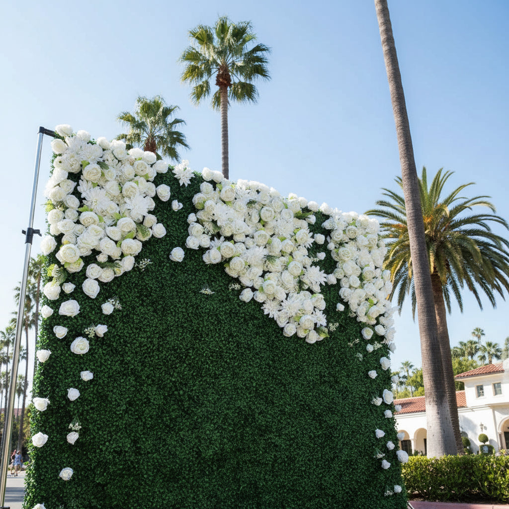 Classic Greenery Hedge with White Rose Design Premium Wall - 524