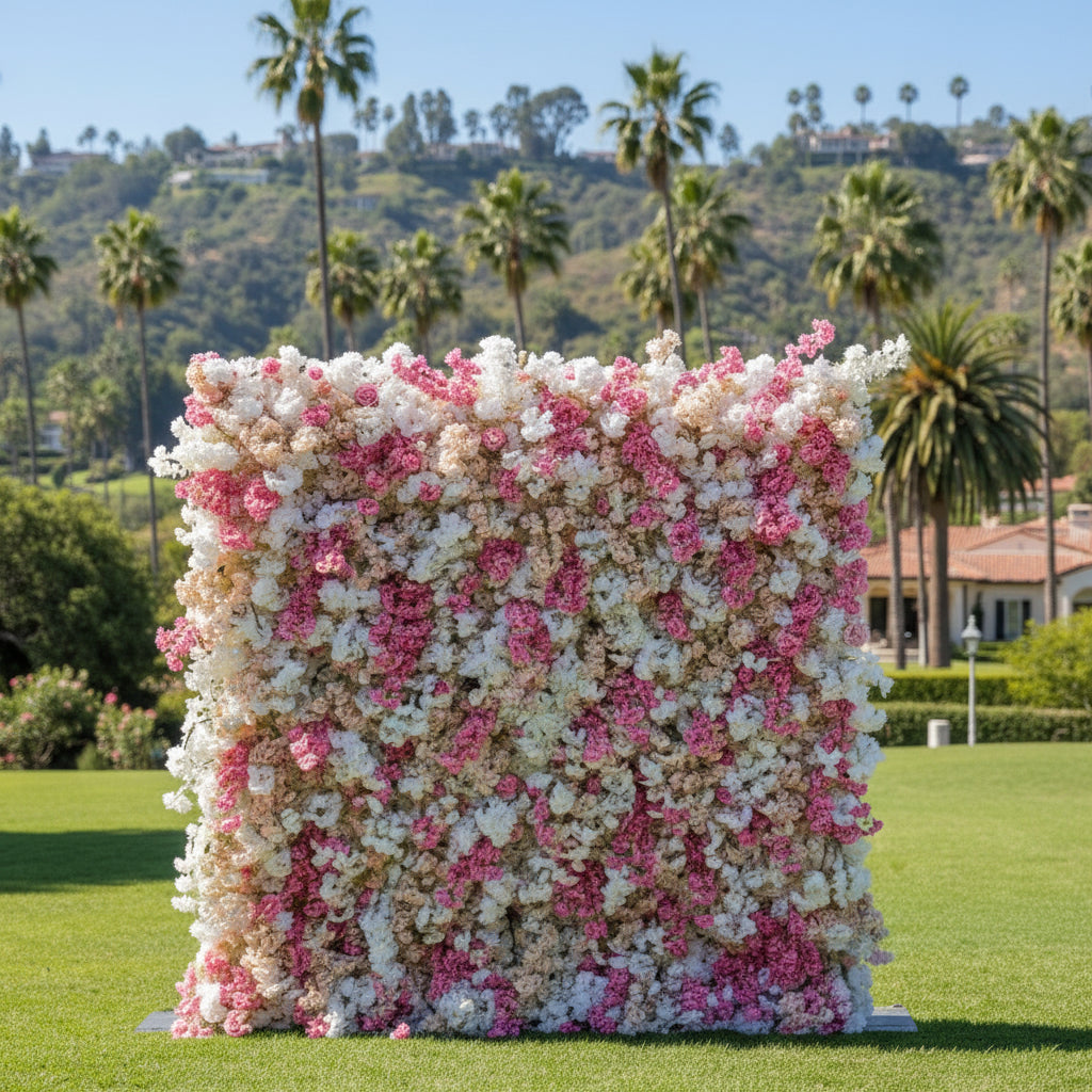 Blush, Pink and White Rose Cherry Blossom Premium Flower Wall - 257