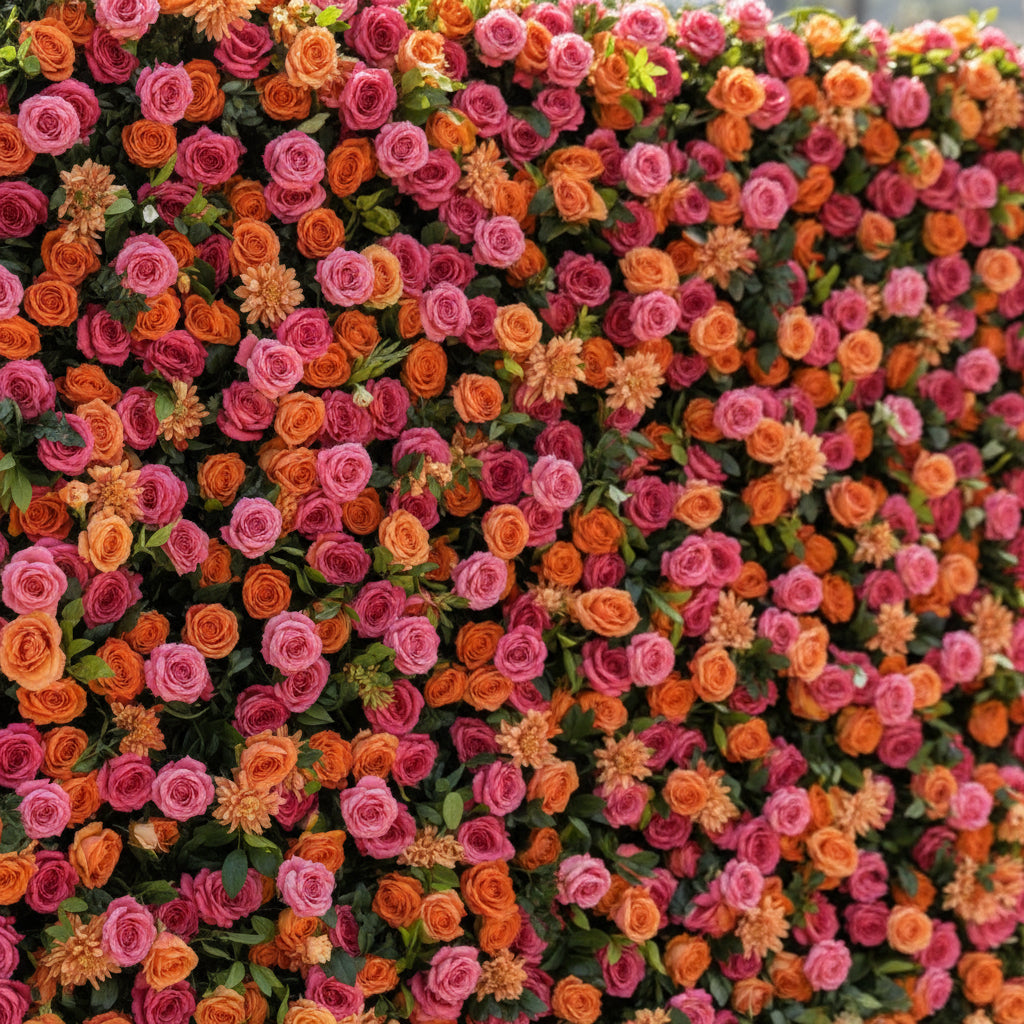 Orange and Hot Pink Deluxe Wild Rose Premium Flower Wall - 181