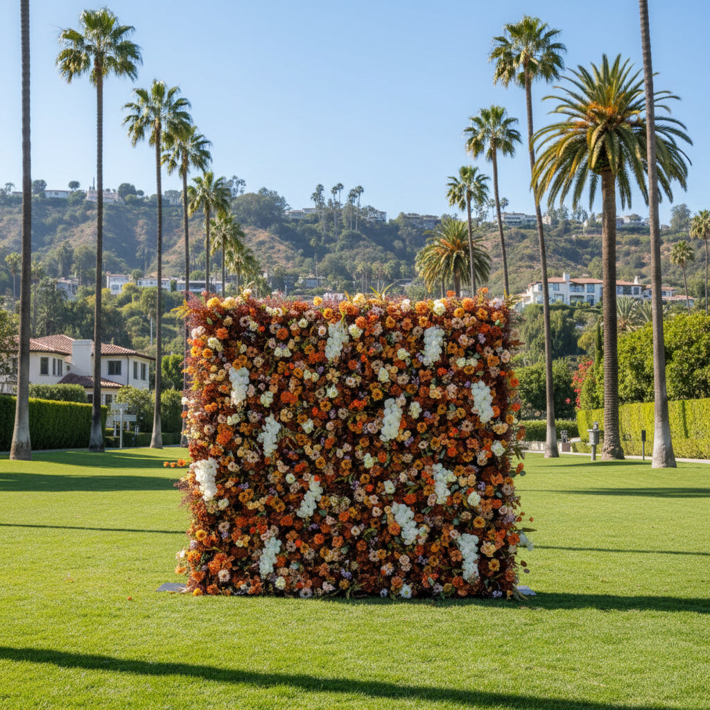 Dripping Florals Orange, Brown and Yellow Premum Flower Wall - 291