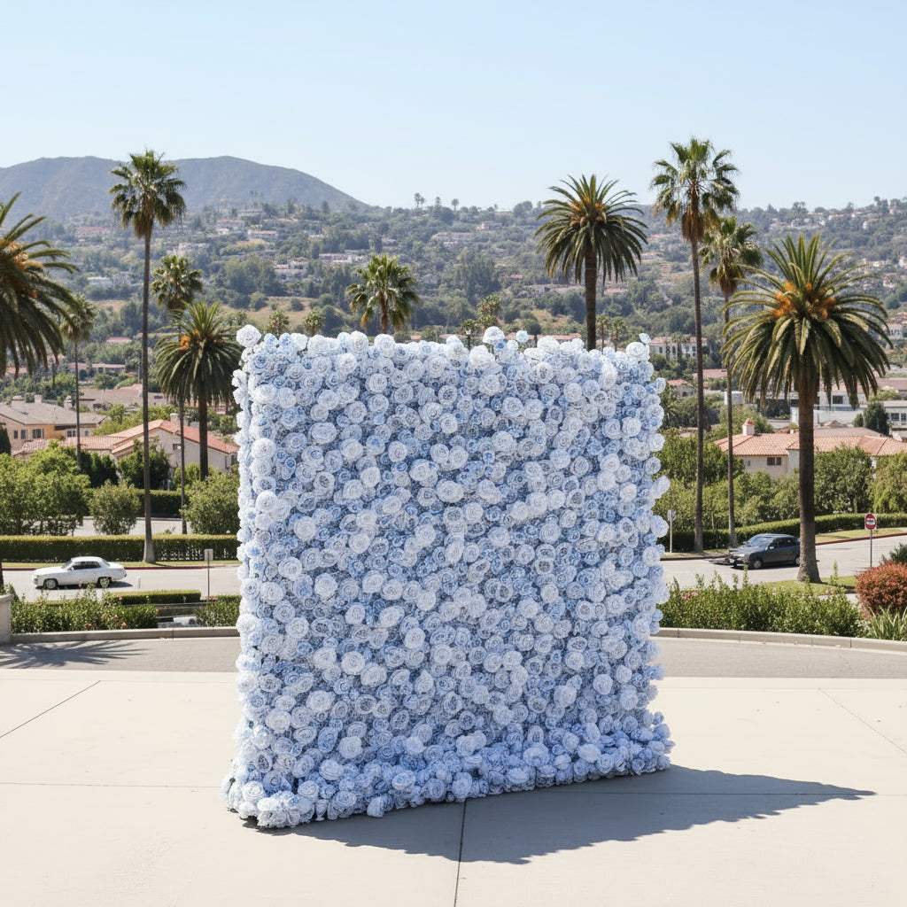 Deluxe Baby Blue Wild Rose Premium Flower Wall - 029
