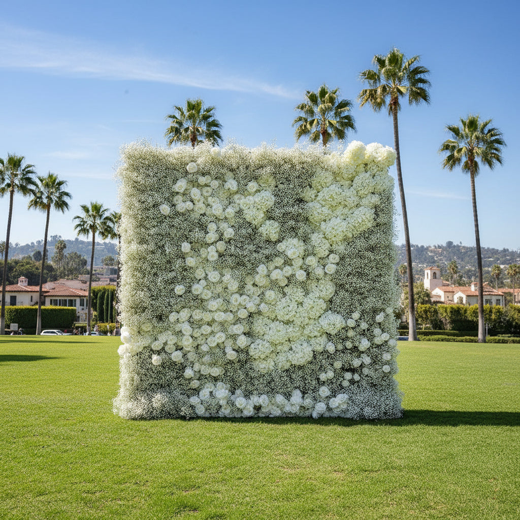 Baby's Breath Silver + White Rose Flower Wall - 178