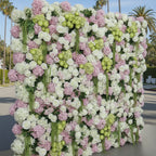 Dripping Pink, Greenery and White Premium Flower Wall Backdrop - 287