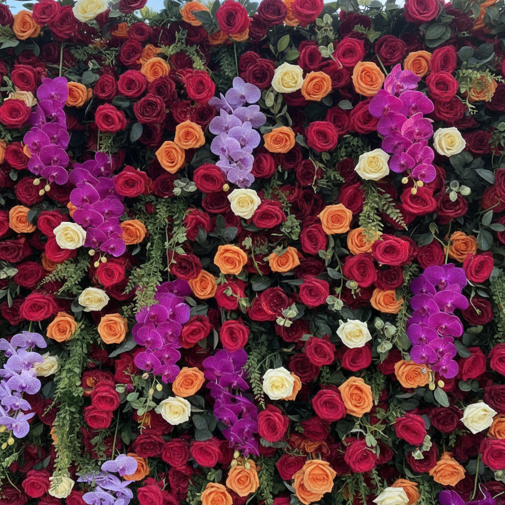 Dripping Florals Purple & Orange Premium Flower Wall - 119