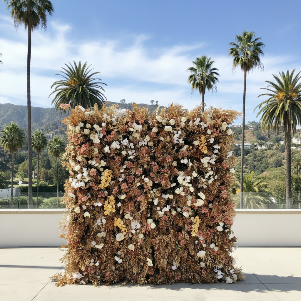 Into the Meadow Premium Tan & White Blush Flower Wall - 058