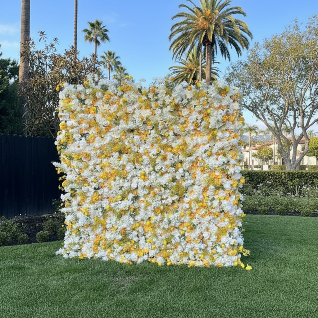 Yellow & White Wild Rose Premium Flower Wall - 123