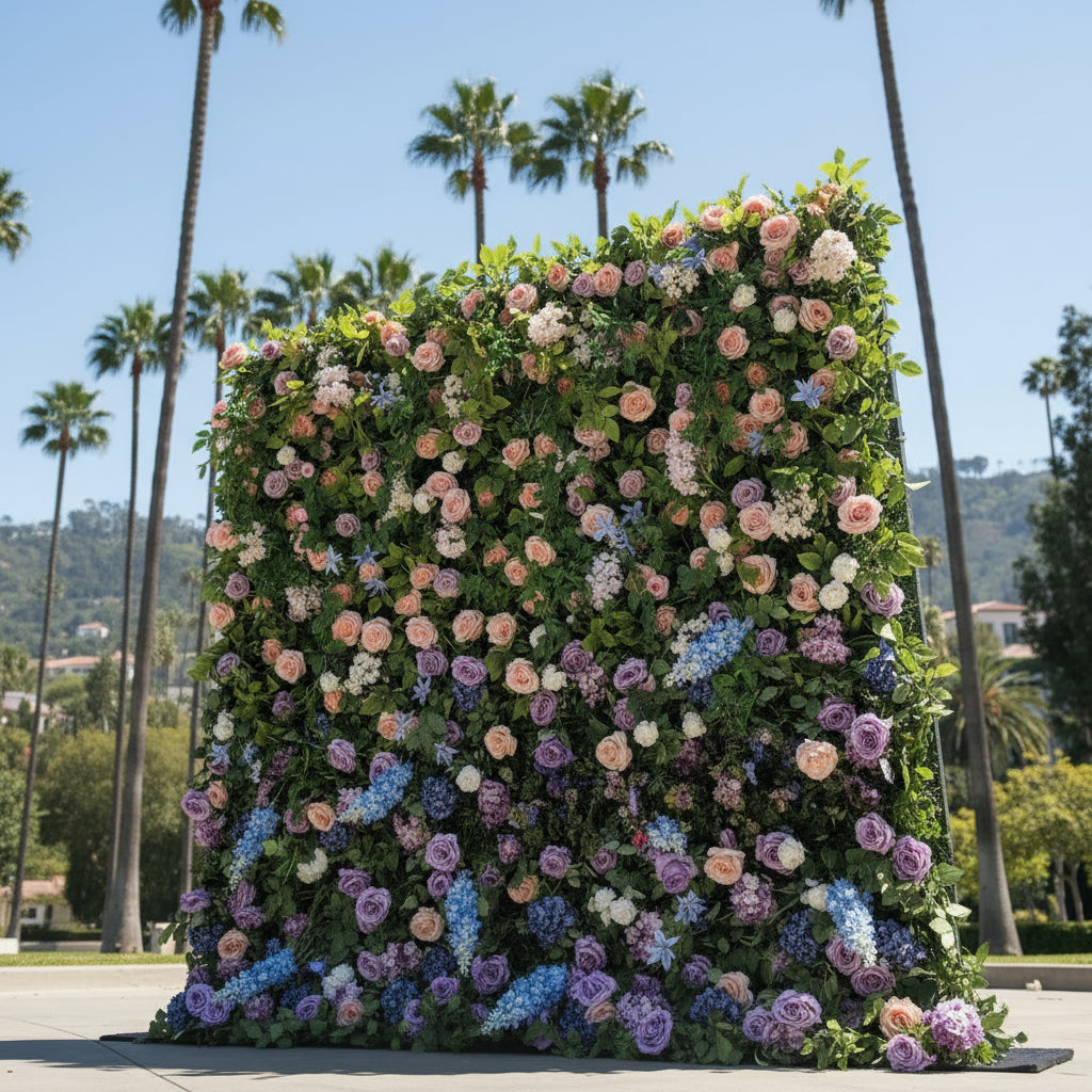 Pink & Purple Rose Premium Greenery Flower Wall - 103