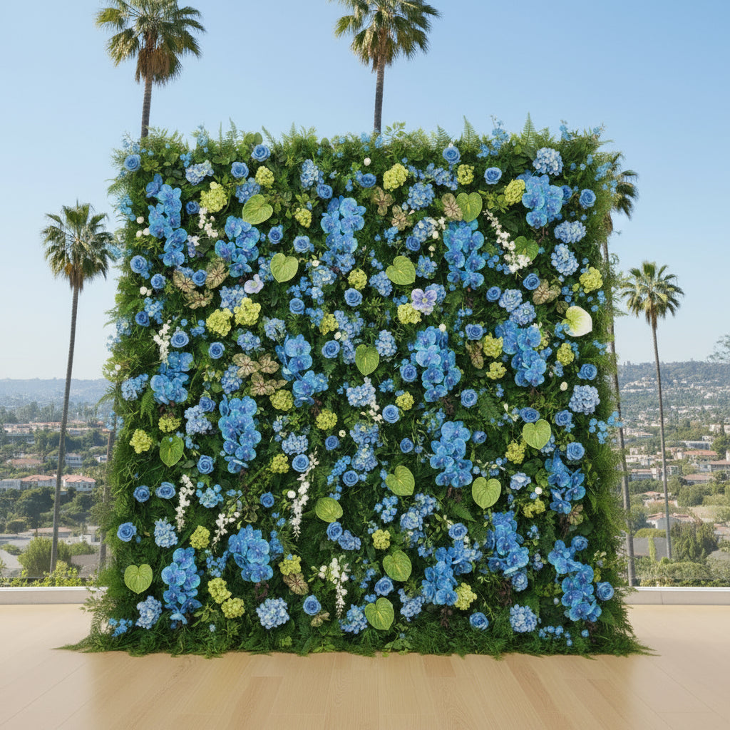 Dripping Blue Greenery Premium Flower Wall Backdrop - 294