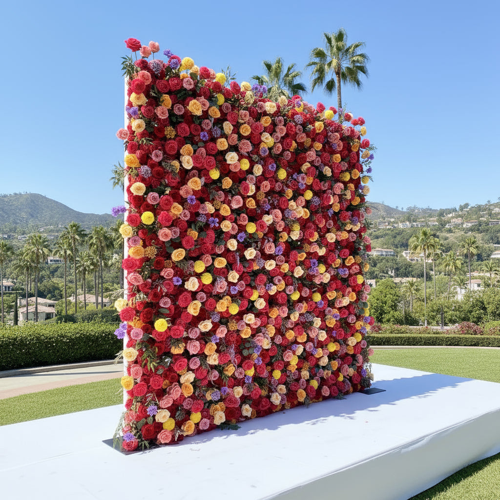Pink, Orange & Yellow Wild Rose Premium Flower Wall - 121