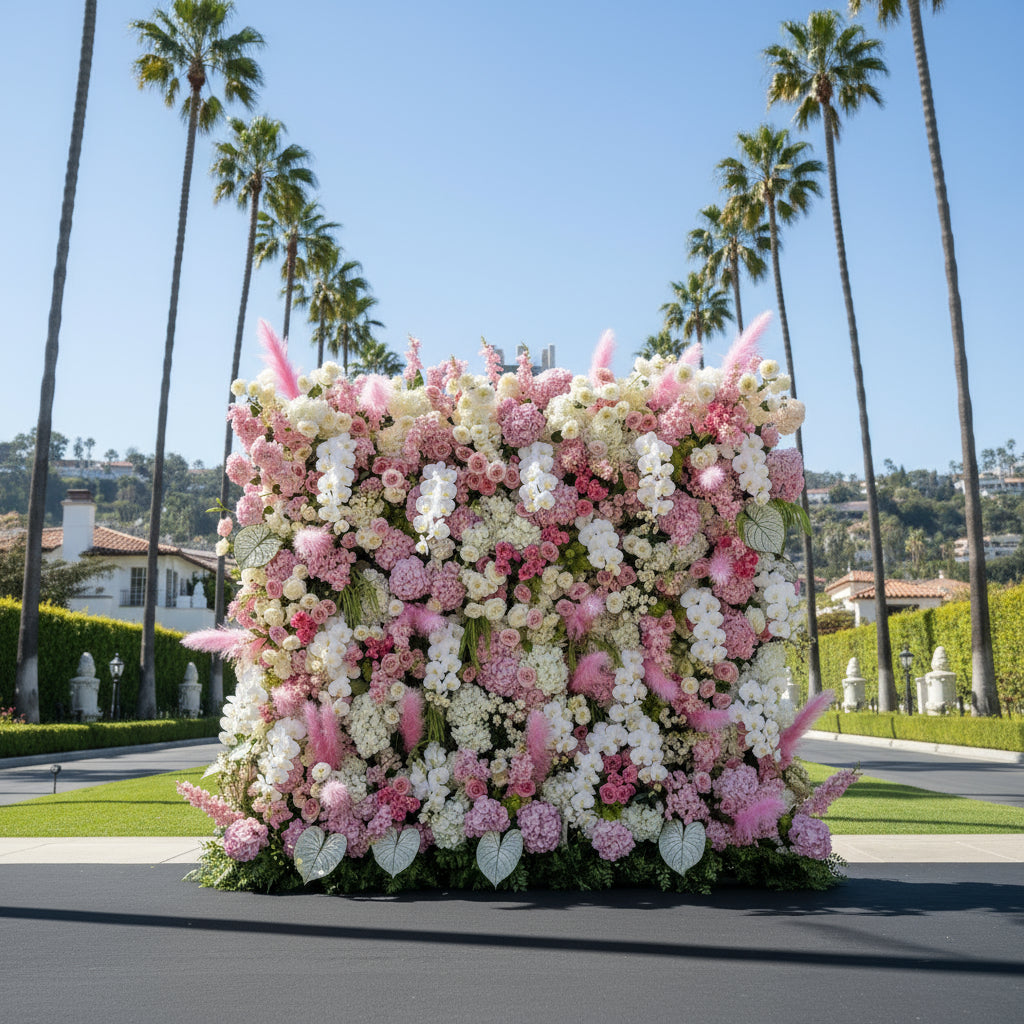 Dripping Pink and Cream Deluxe Premium Flower Wall Backdrop - 330