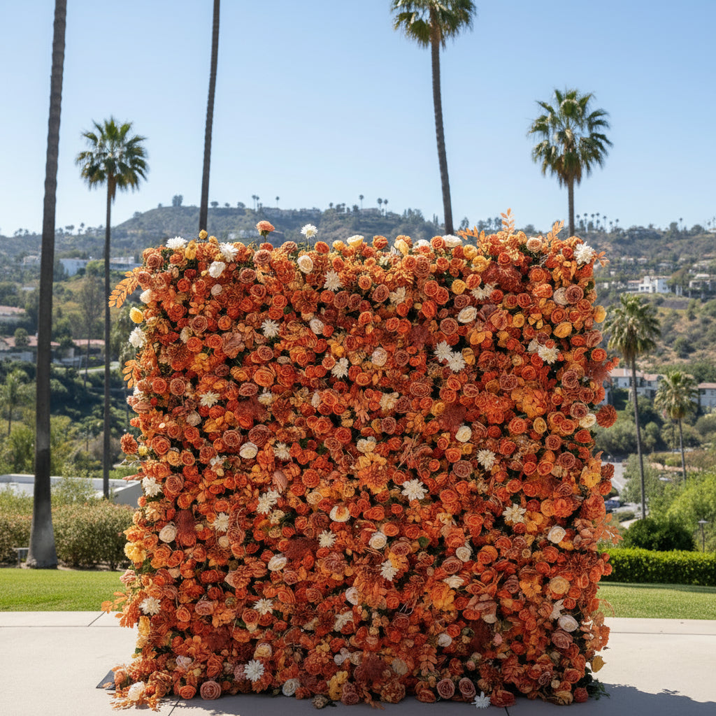 Orange Wild Rose Premium Flower Wall - 017