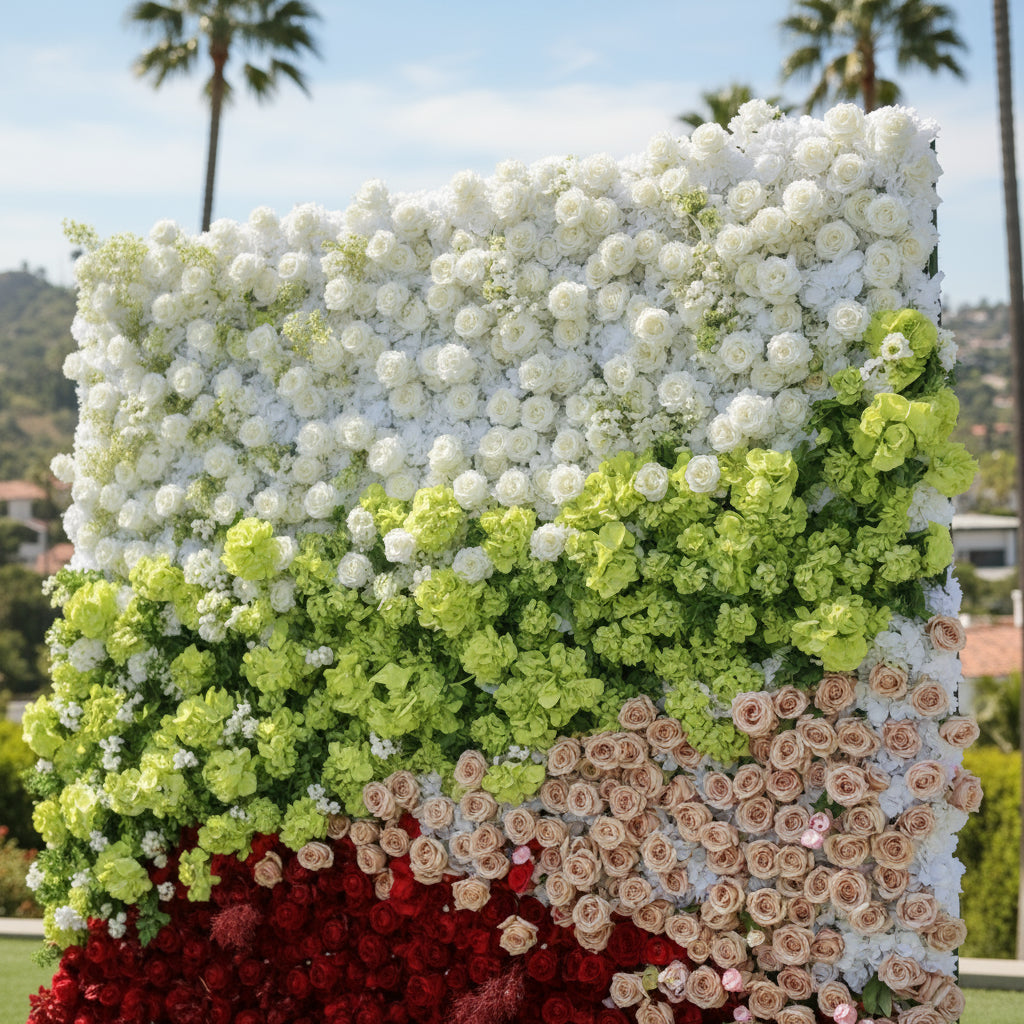 White, Green, Red and Pink Premium Rose Flower Wall - 327