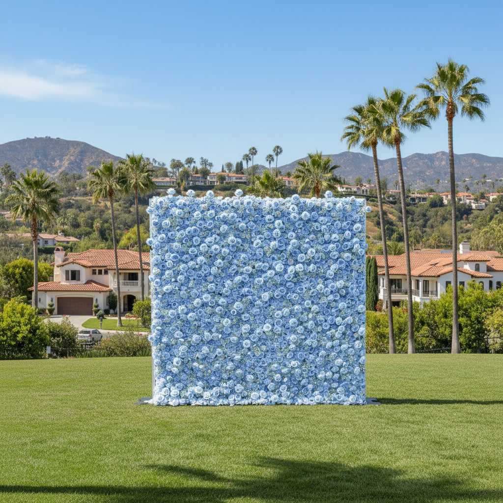 Light Blue Rose & Babys Breath Flower Wall - 334