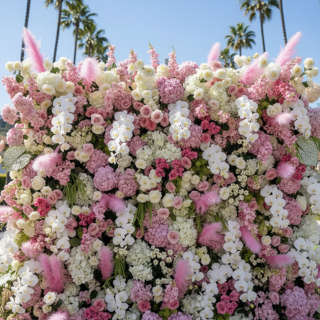Dripping Pink and Cream Deluxe Premium Flower Wall Backdrop - 330