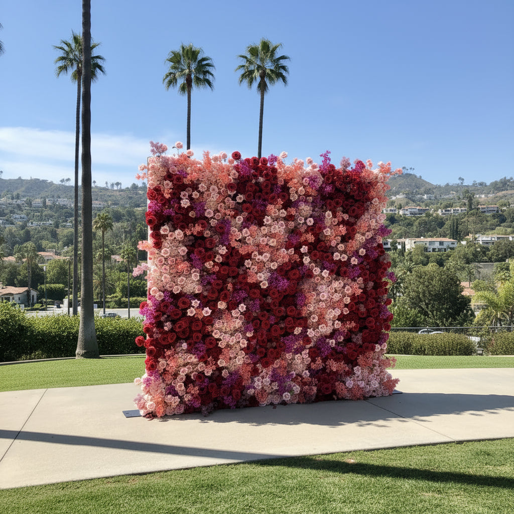 Fuscia Pink and Red Premium Flower Wall - 230