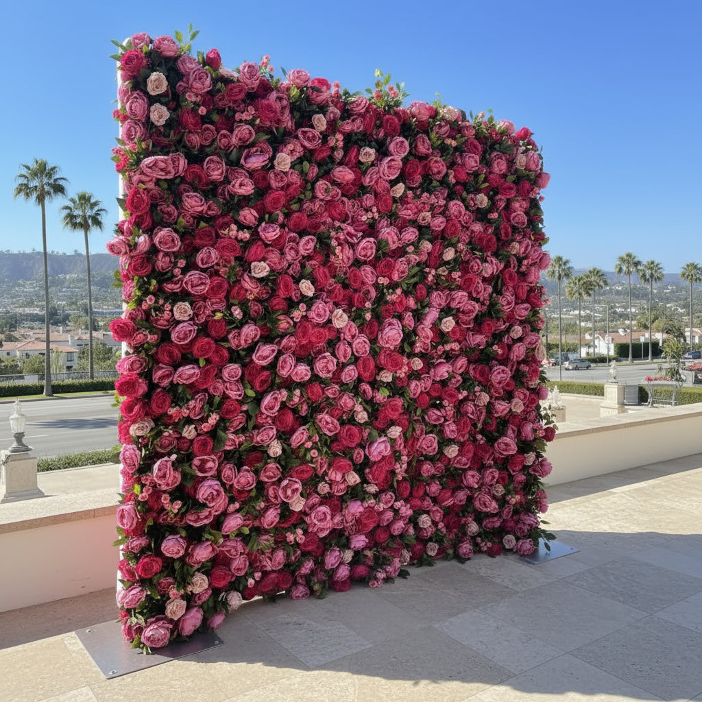Two Shades of Pink With Greenery Premium Flower Wall - 122