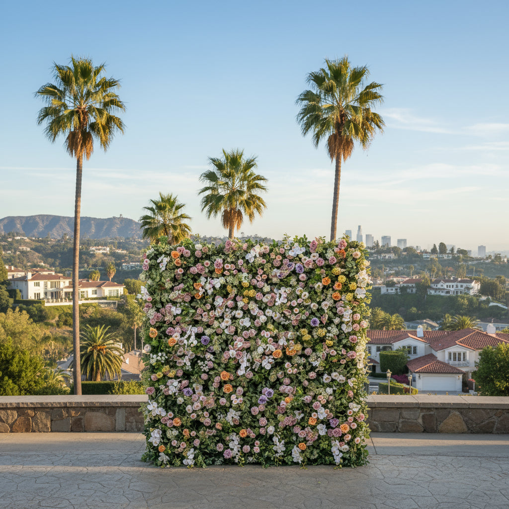 Orange Yellow Pink Greenery Premium Flower Wall Backdrop - 248