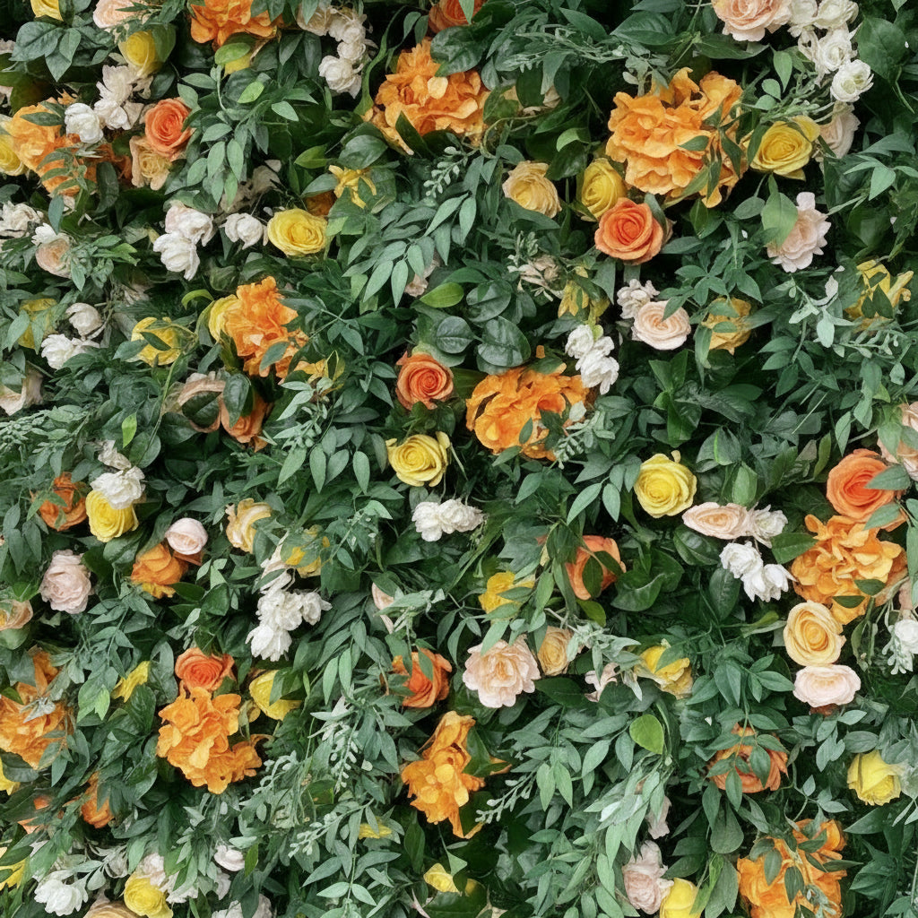 Into the Meadow Orange and Yellow Premium Greenery Flower Wall - 049