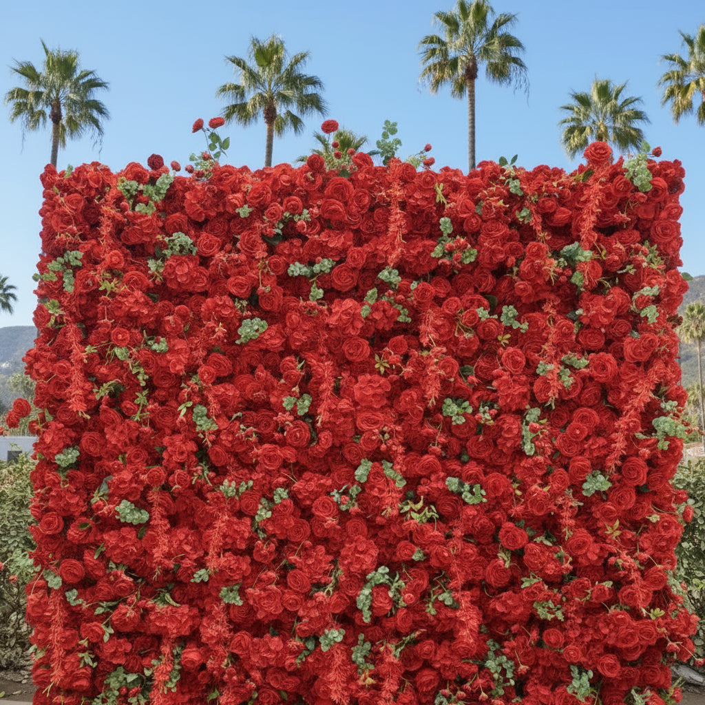 Dripping Bright Red Greenery Premium Flower Wall - 220