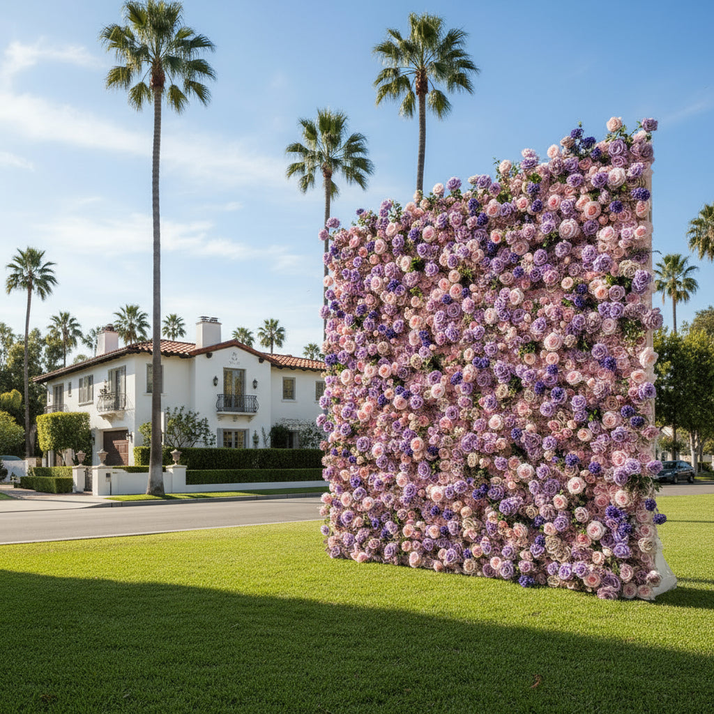Purple & Pink Wild Rose Premium Greenery Flower Wall - 208