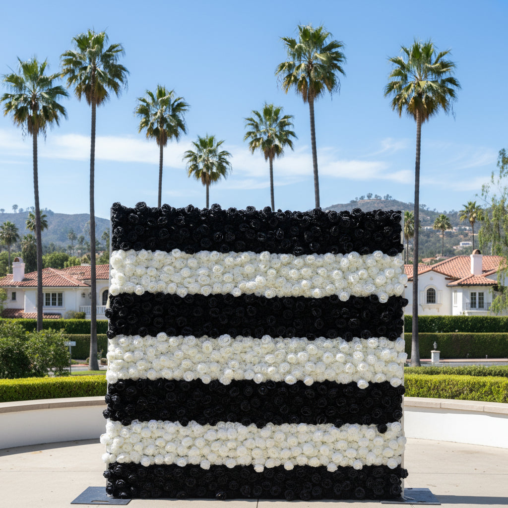 Black and White Stripe Wild Rose Premium Flower Wall - 215