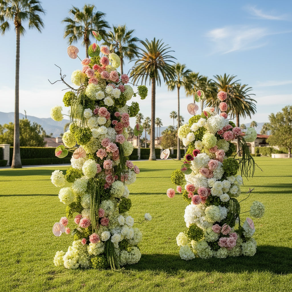 Pink, White and Greenery 2 Piece Premium Flower Horn Arch Set - 4606