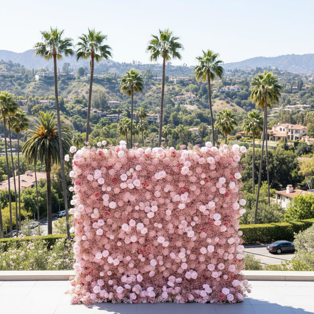 Baby's Breath Pink Rose Flower Wall - 062