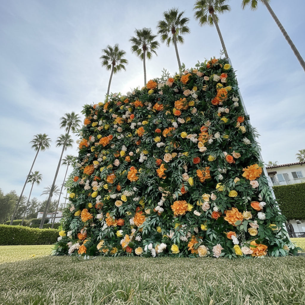 Into the Meadow Orange and Yellow Premium Greenery Flower Wall - 049