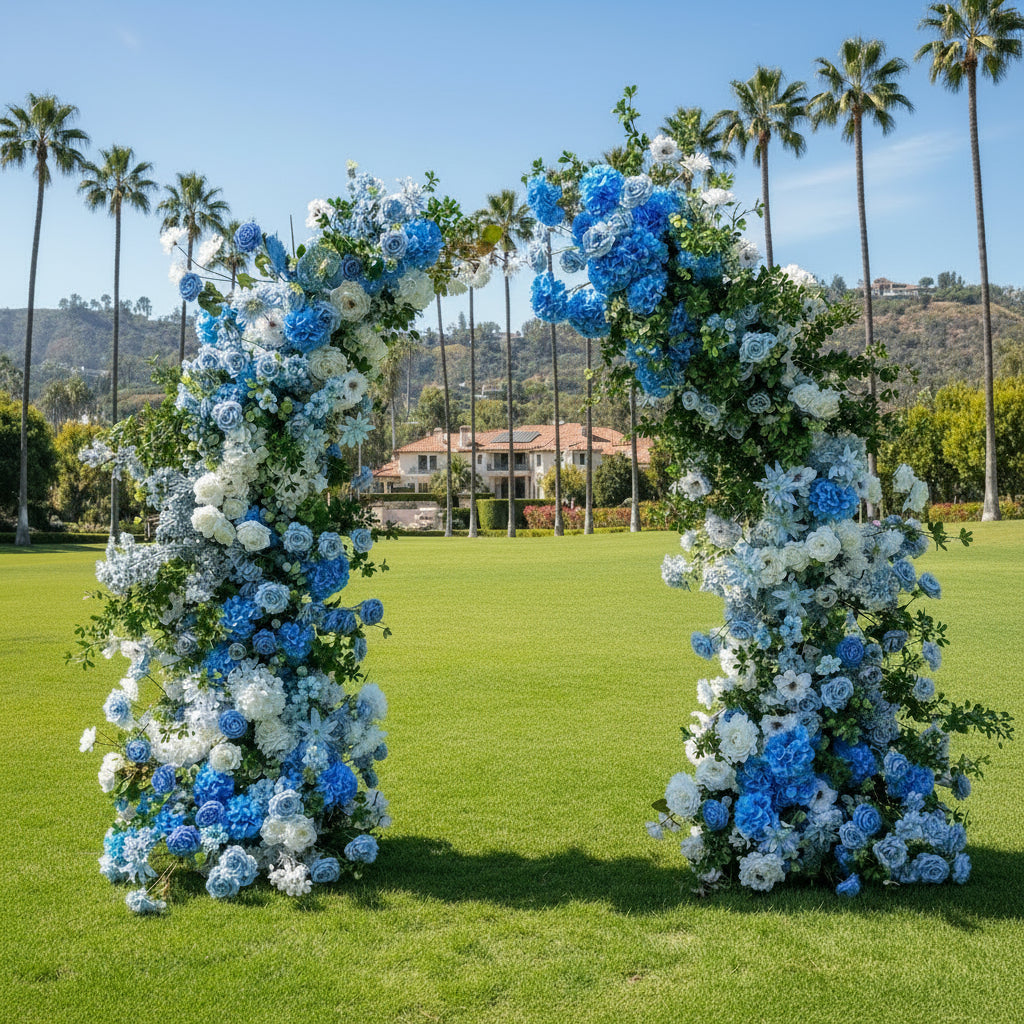 Blue, White and Greenery 2 Piece Premium Flower Horn Arch Set - 4600