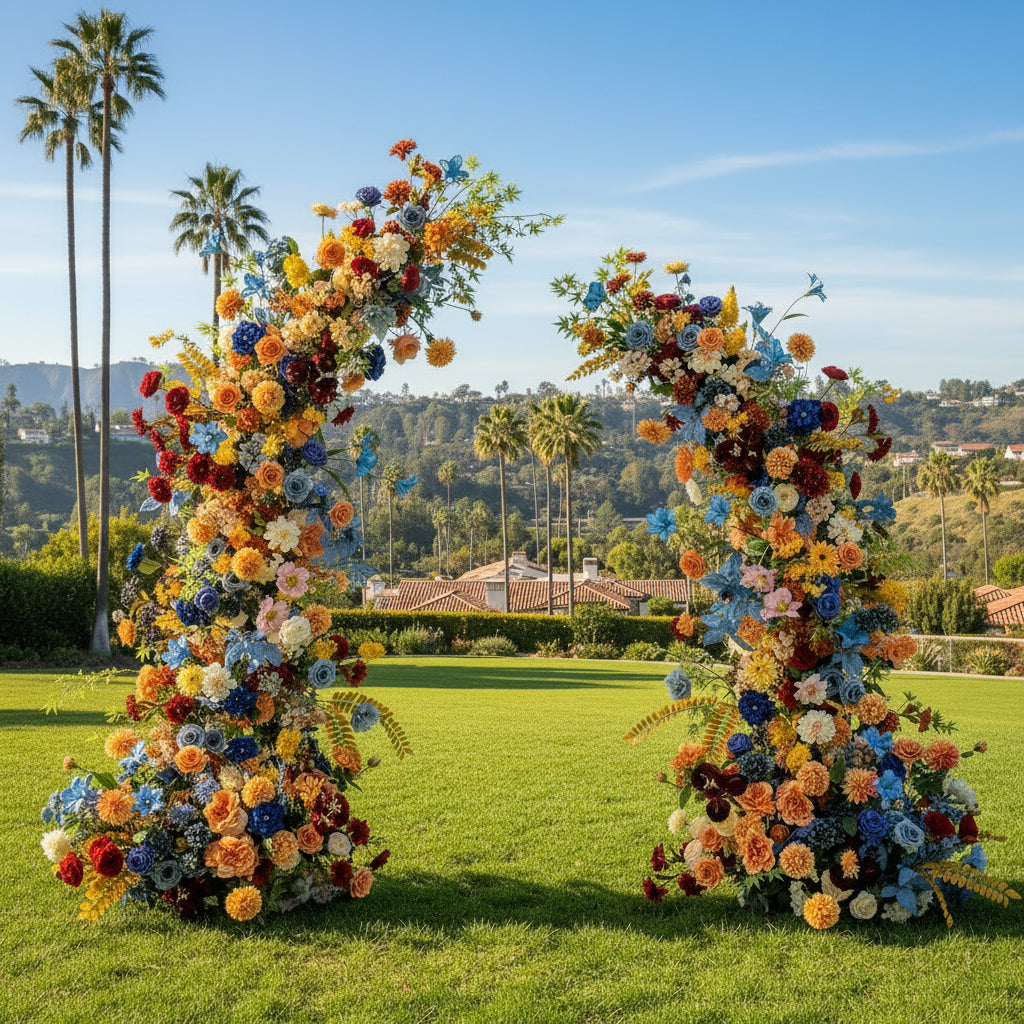 Blue, Orange, Yellow and Red 2 Piece Premium Flower Horn Arch Set - 4608