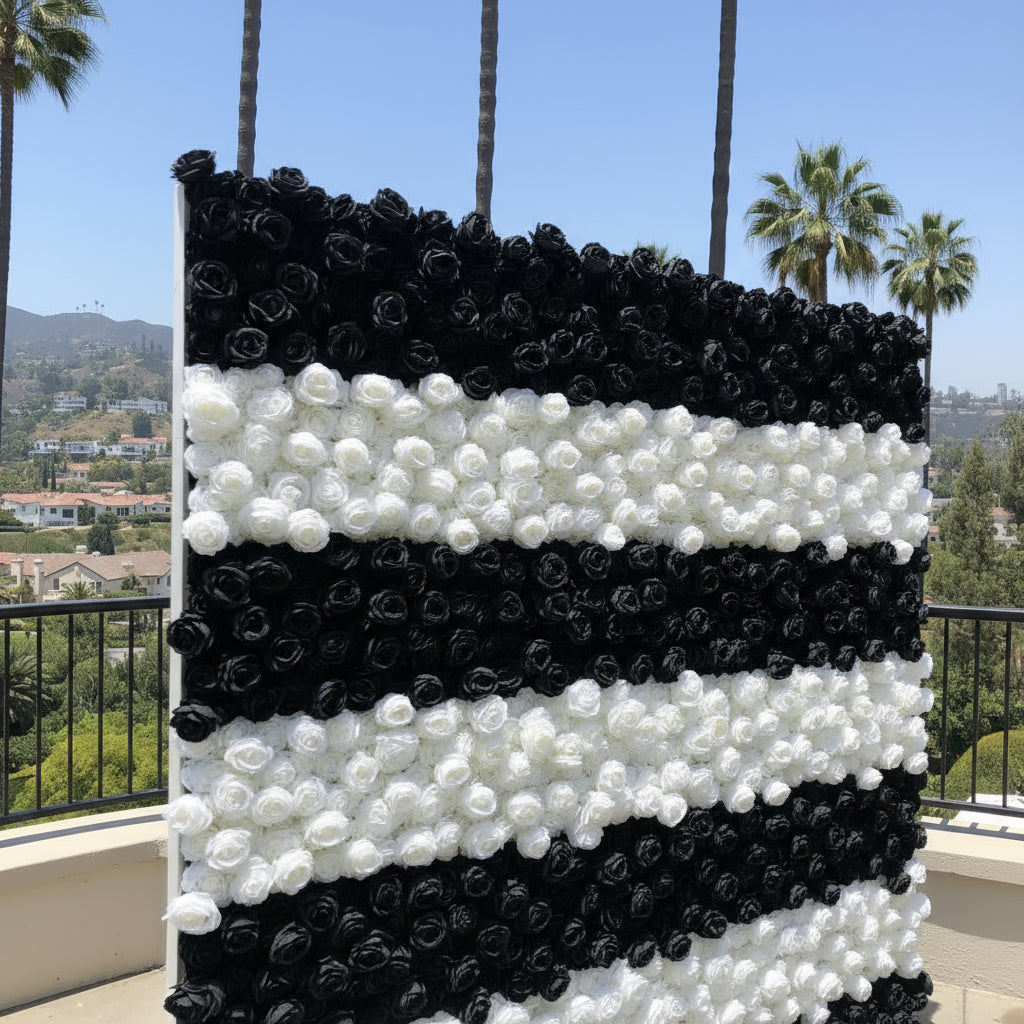 Black and White Stripe Wild Rose Premium Flower Wall - 215