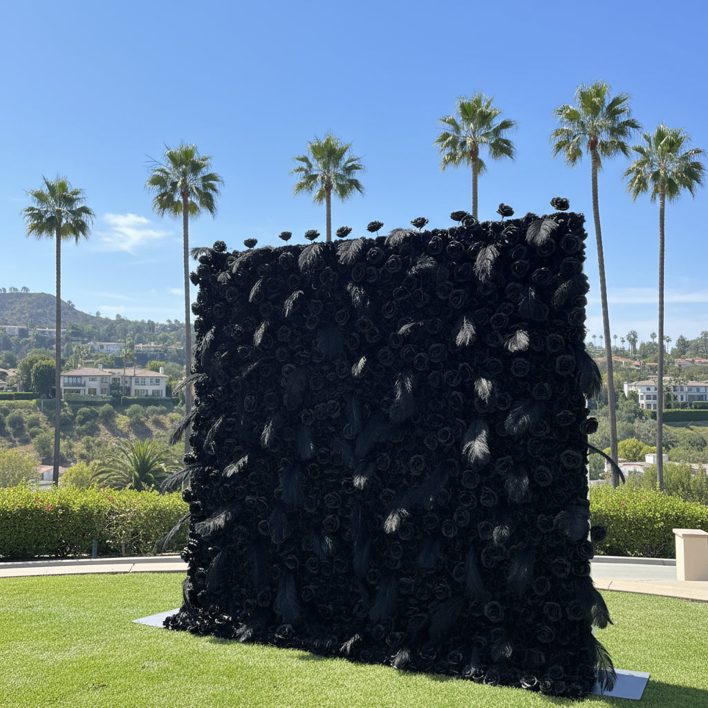 Black Wild Rose Feather Wall - 026