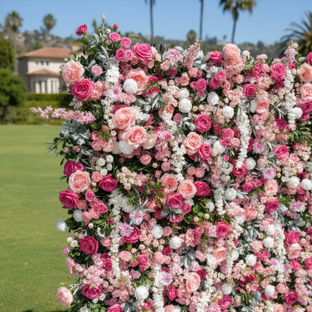 Dripping Pink & White Greenery Premium Flower Wall - 136