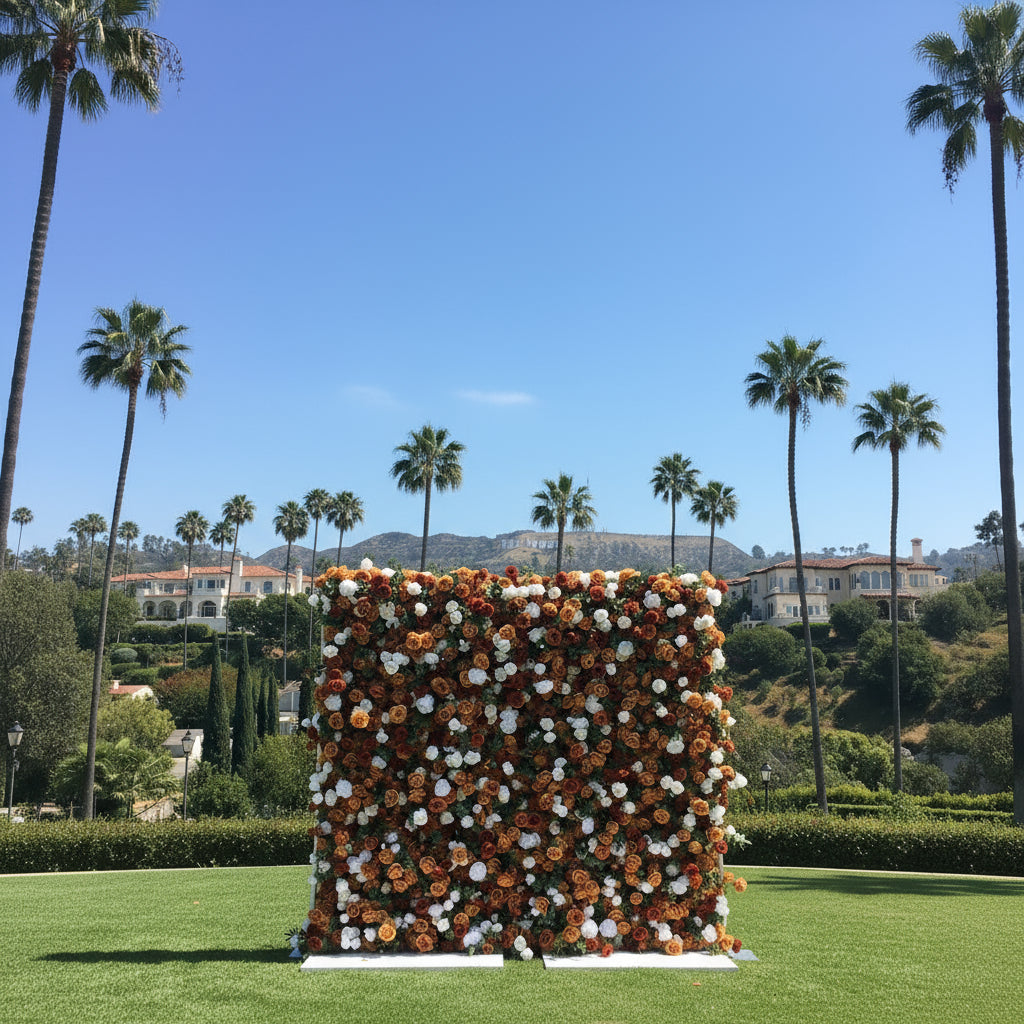 Brown and White Wild Rose Premium Greenery Wall - 006