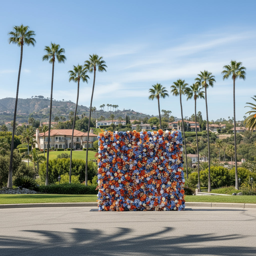Orange, White & Blue Rose Premium Flower Wall - 155