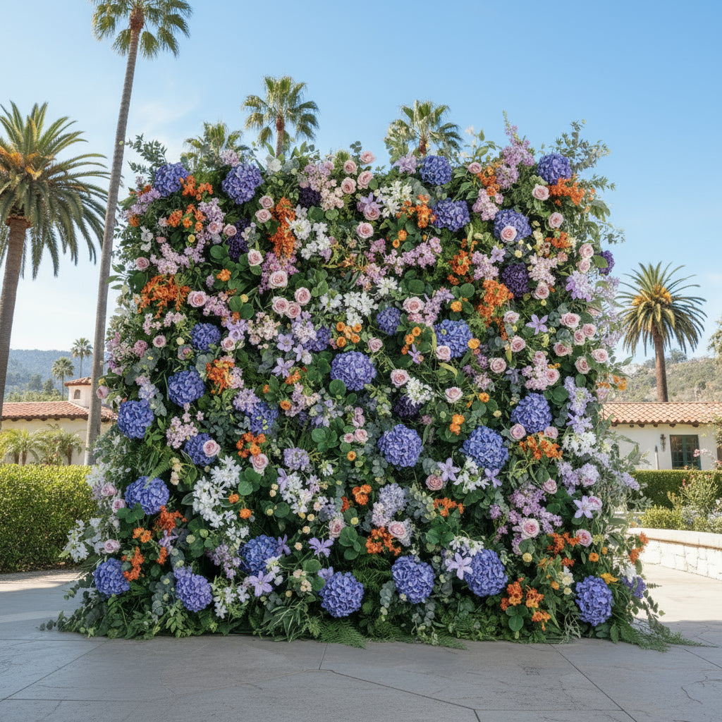 Purple Lavender Orange Greenery Premium Flower Wall Backdrop - 535