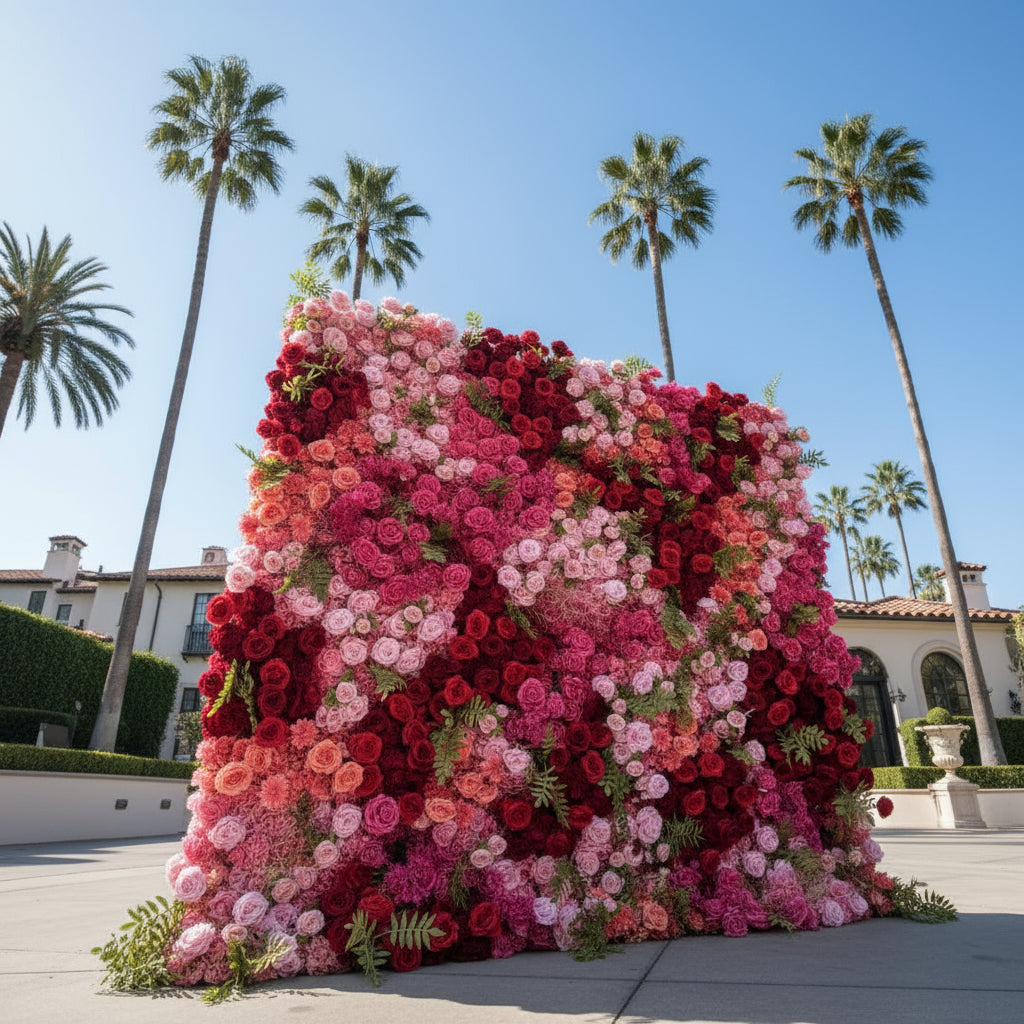 Red, Pink and Greenery Vine Premium Flower Wall - 256