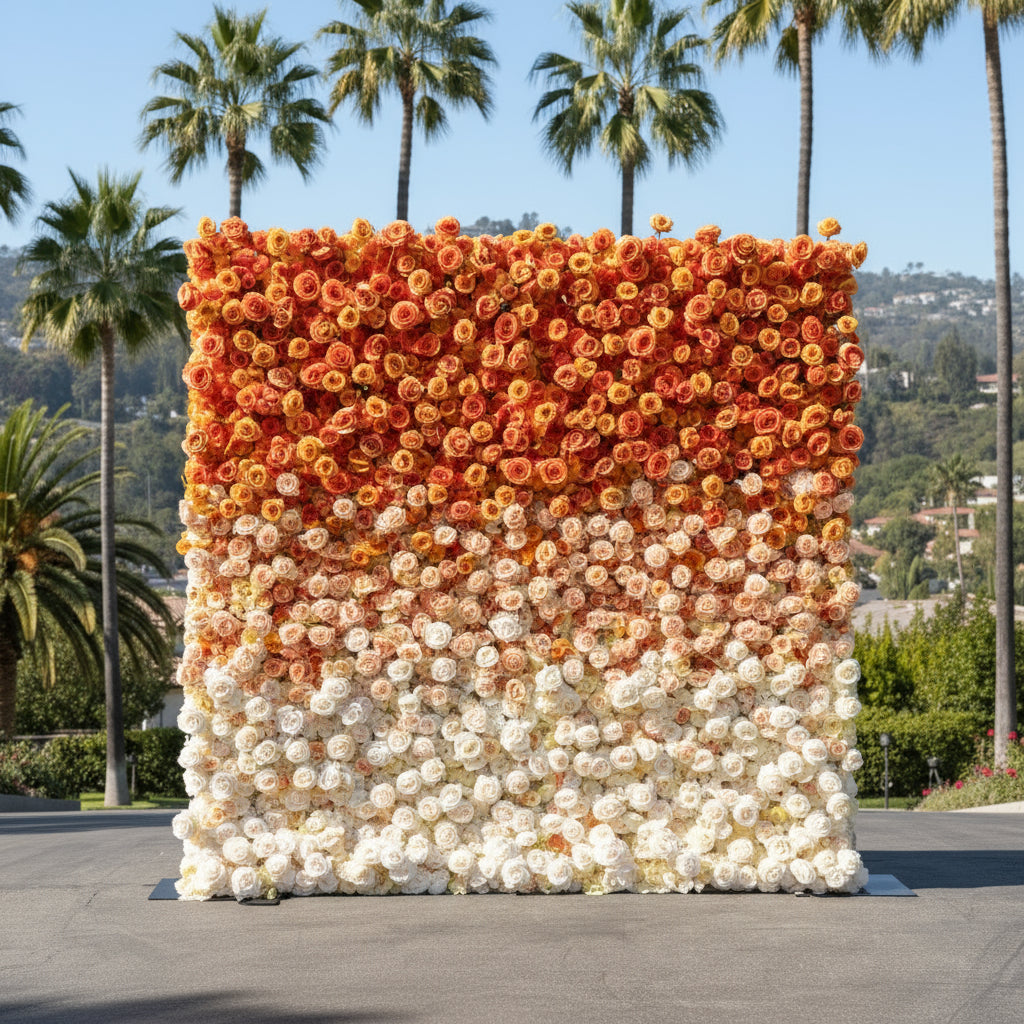 Orange Ombre Premium Rose Flower Wall - 228