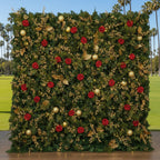 Red, Gold and Greenery Premium Flower Wall Backdrop - 299