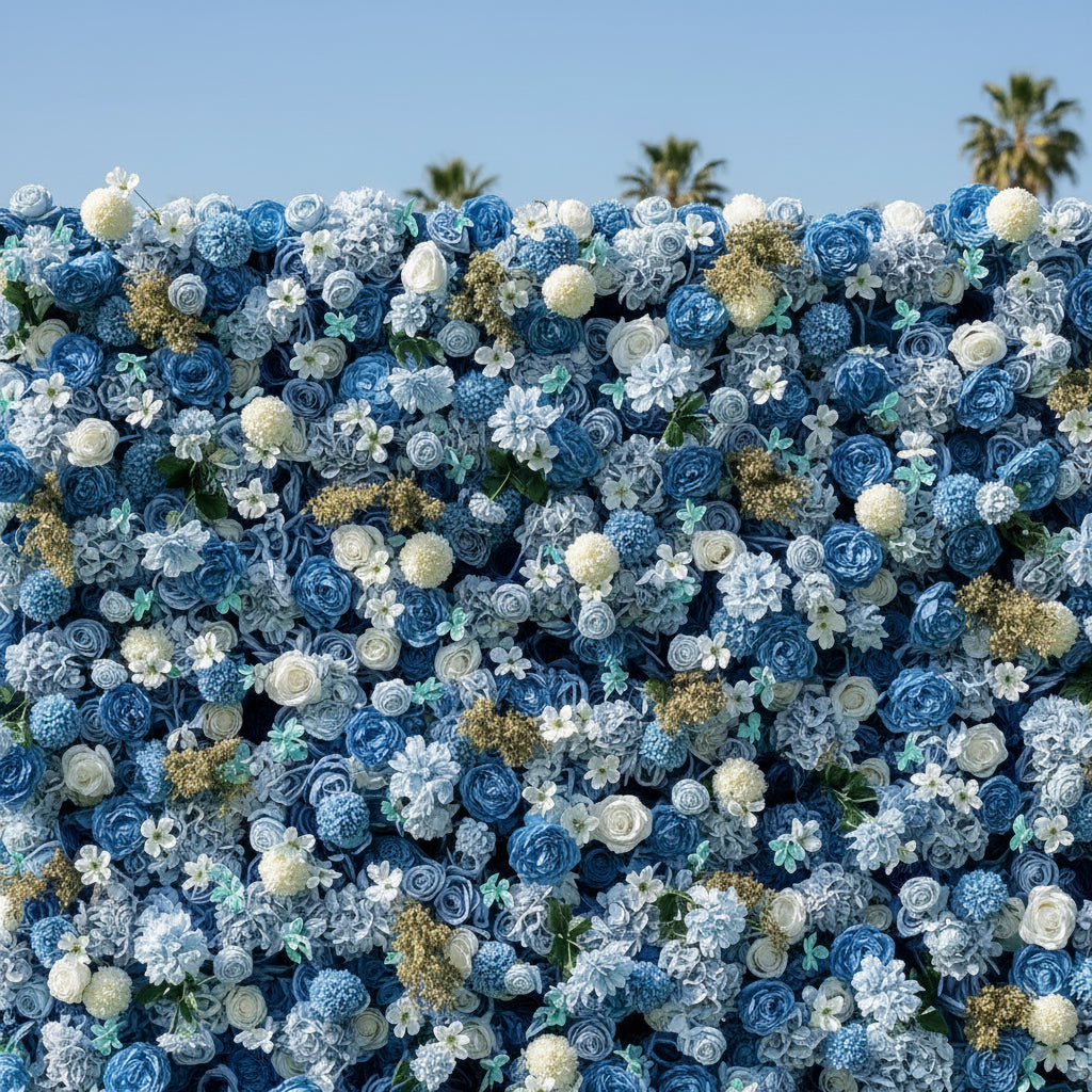Sea of Blue & Cream Premium Flower Wall Backdrop - 269