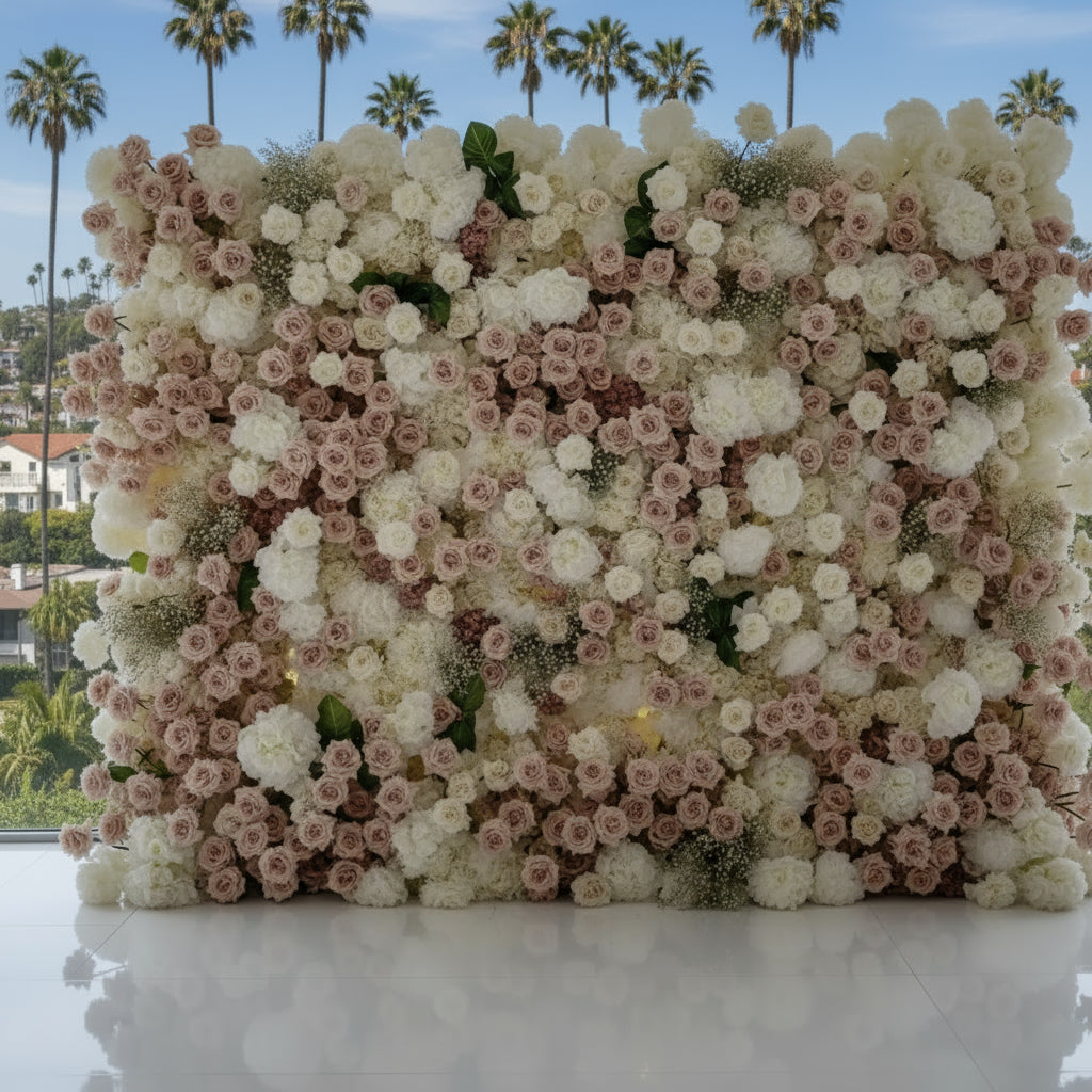 Pink Blush and White Ivory Deluxe Premium Flower Wall Backdrop - 281
