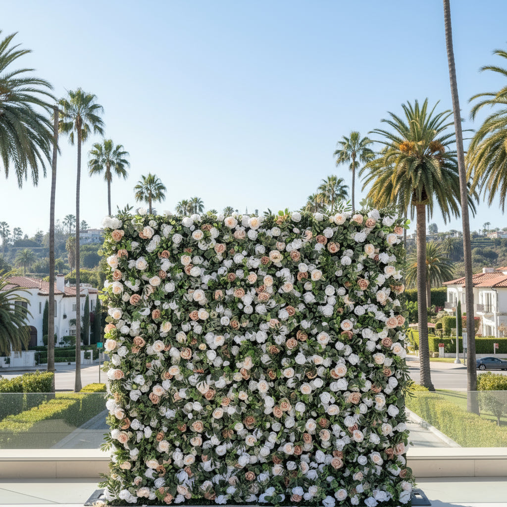 Light Pink, White and Greenery Premium Flower Wall- 088