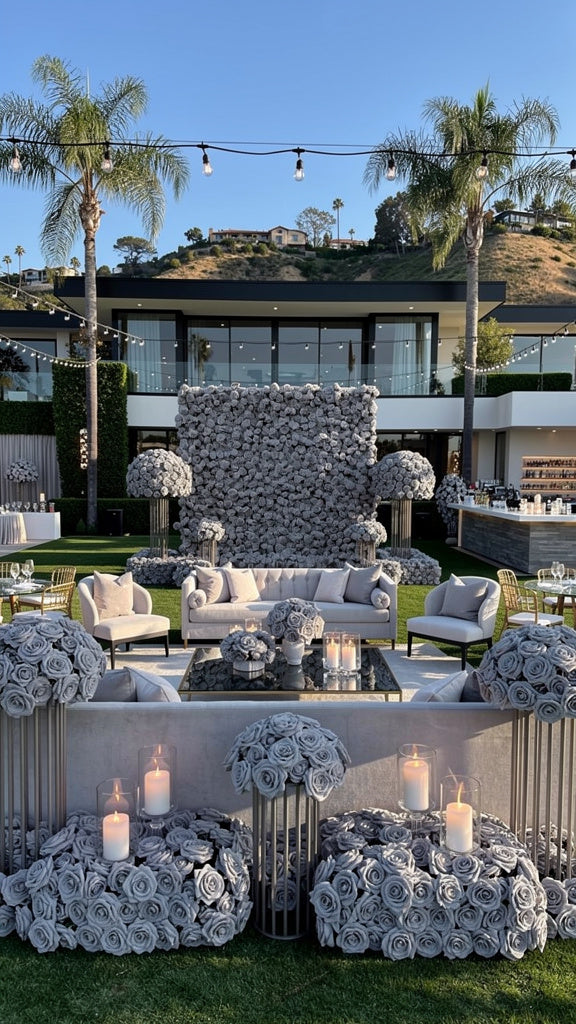 Dark Grey Wild Rose Flower Wall Backdrop - 243