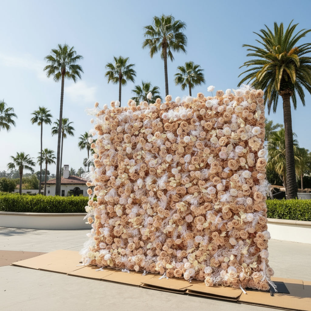 Pampas Wild Brown, Tan & White Rose Flower Wall - 069