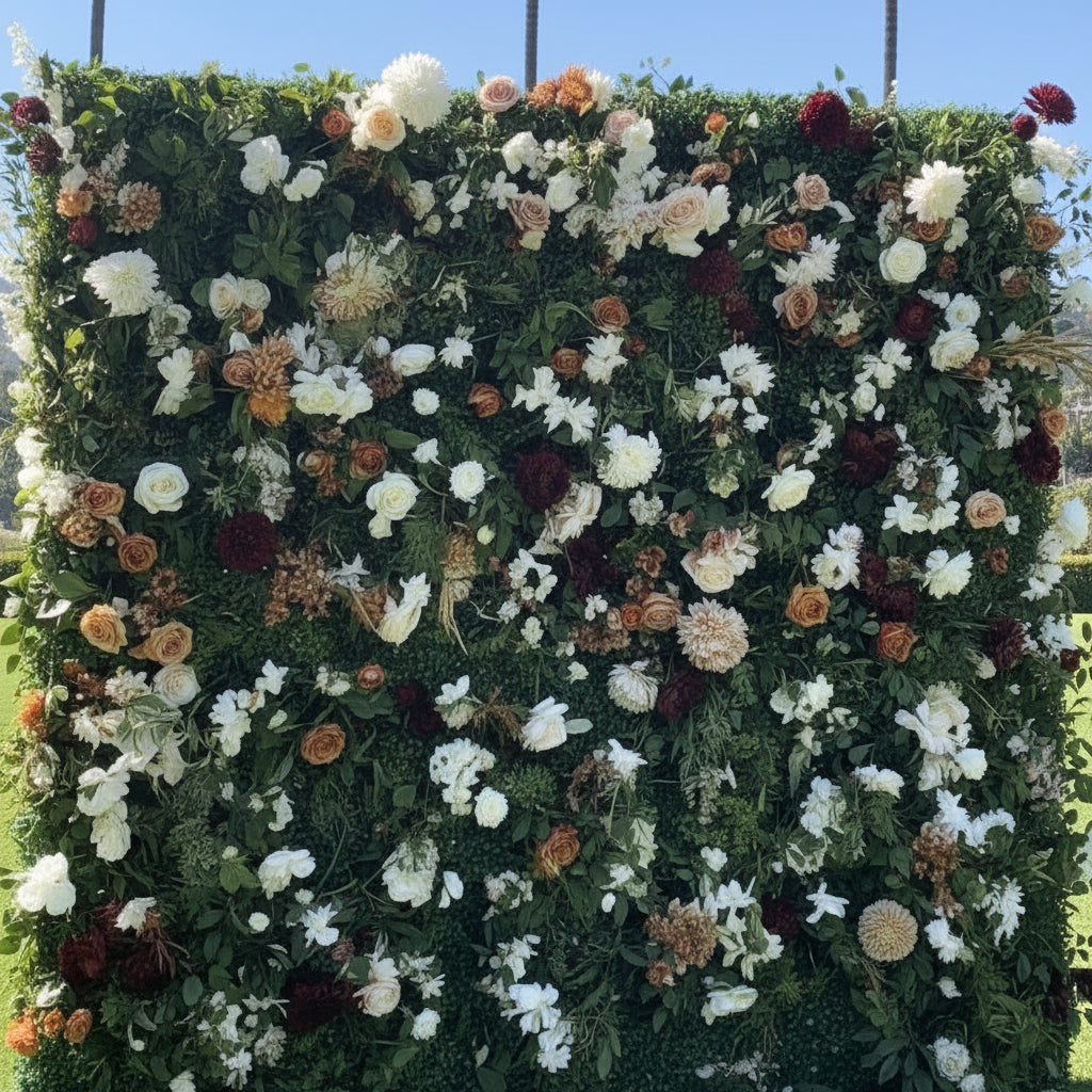 White, Burgundy and Tan Premium Greenery Wall - 519