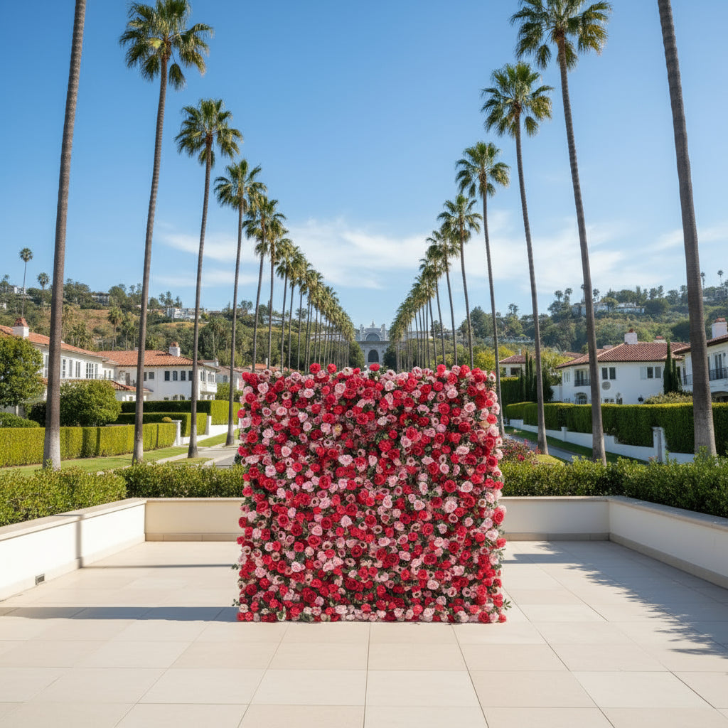 Pink/Red Greeenery Wild Rose Premium Flower Wall - 218