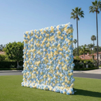 Yellow and Baby Blue Wild Rose Premium Flower Wall - 370