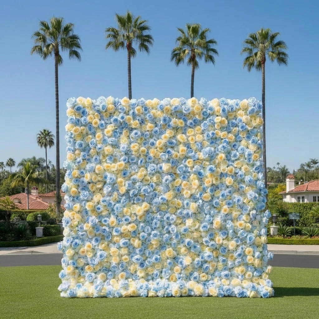 Yellow and Baby Blue Wild Rose Premium Flower Wall - 370