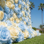 Yellow and Baby Blue Wild Rose Premium Flower Wall - 370