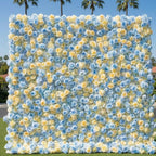 Yellow and Baby Blue Wild Rose Premium Flower Wall - 370